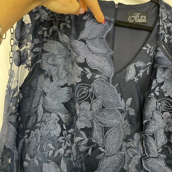 NWT Alex Evenings Navy Tea Length Mother Of The Bride Evening Dress 16 81122421 - Picture 4 of 10